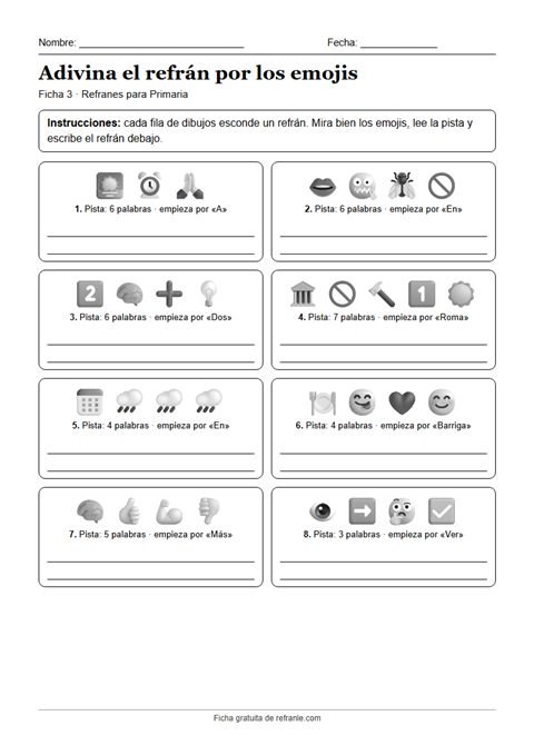 Vista previa de la ficha 3: Adivina el refrán por los emojis