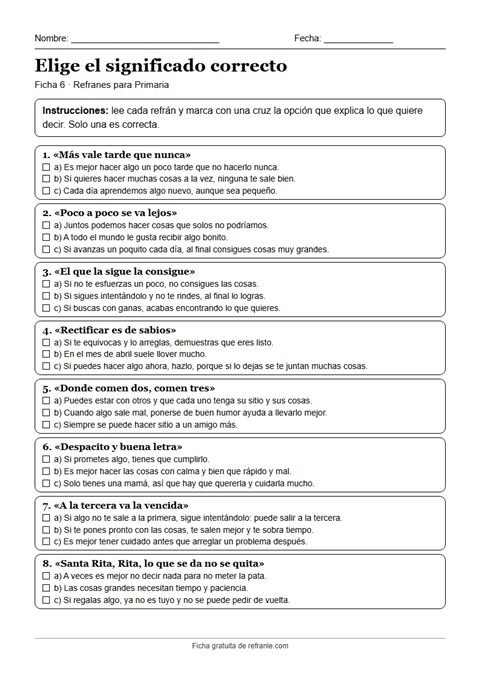 Vista previa de la ficha 6: Elige el significado correcto